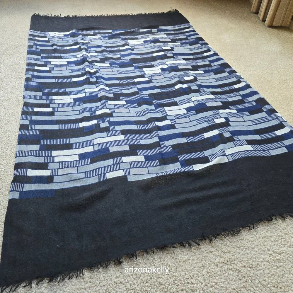 Very Fine Cotton Scarf Lightweight Scarf Blue Black Grey White